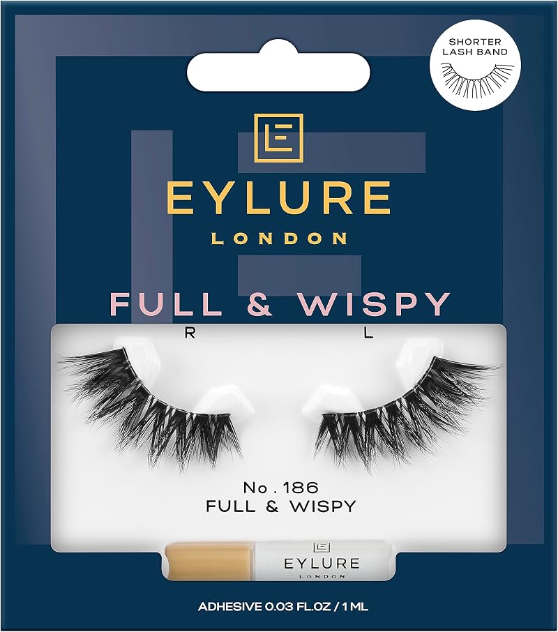 Eylure Full Wispy No. 186 False Lashes Shorter Lash Band Reusable Glue