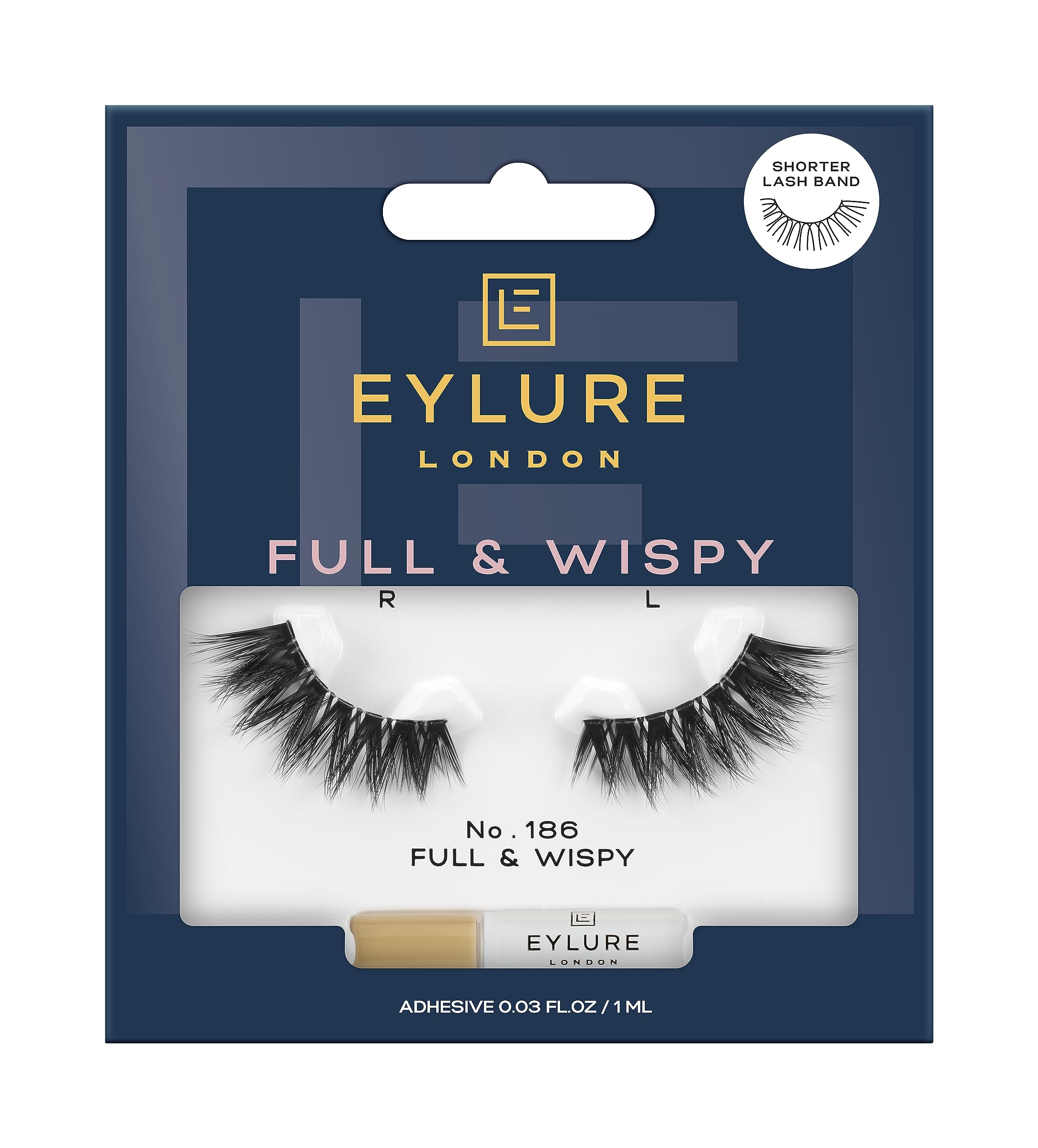 Eylure Full & Wispy No. 186 False Lashes (Shorter Lash Band) (packaging may vary)