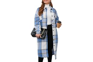 ZOMVA 2024 Women's 0X-5X Plus Size Long Flannel Plaid Shacket Jacket Oversized Button Down Coats Shirts with Pockets
