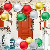YHFUISK 20 PCS Outdoor Christmas Decorations, 11 Inch Large Inflatable Balls, Ornaments for Front Door Yard, With Pump for New Year Festive (Red, Green, White, Gold, Silver)
