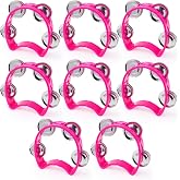 CHRORINE 8 Pack Handheld Tambourines with 4 Jingle Bells Music Instruments Tambourine for Kids Adults Church Preschool Classroom Party (Rose Red)
