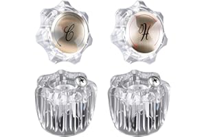 KOOTESDAY Sink Faucet Knobs 1 Pair for Delta/Delex/Peerless – Compatible with D-Type Valve Stem (e.g., RP25513 Cartridge) – Clear Acrylic Hot & Cold Faucet Handle Replacement Kit for Bathroom or Kitchen Sink