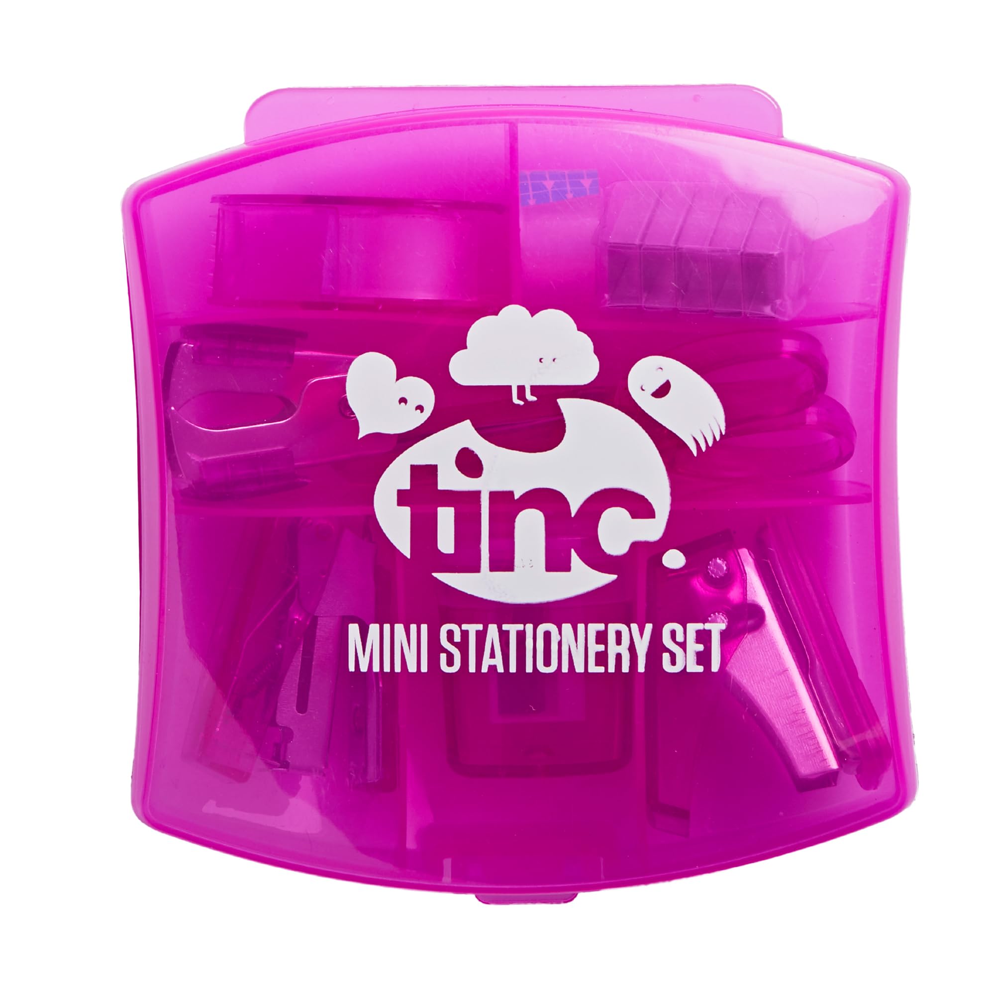Tinc Mini Stationery Set – Pink | Tape Dispenser, Scissors, Stapler, Staple Remover, Hole Punch, Sharpener. Great for School