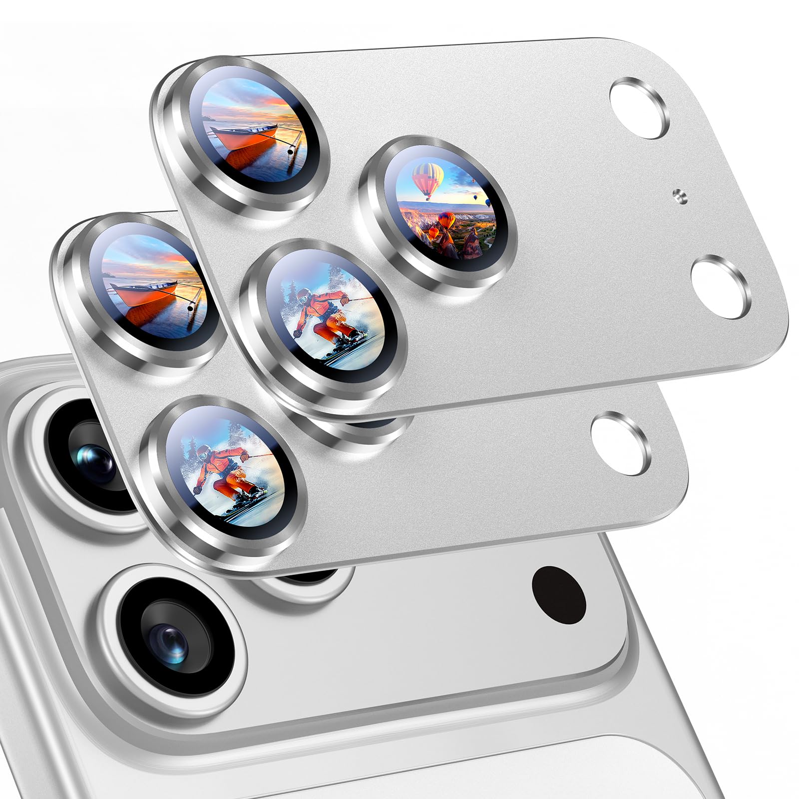 Photo 1 of Uyiton Compatible with iPhone 17 Pro Max Camera Lens Protector - [Not Easy to Break][Strong Adsorption][Case-Friendly] Metal Tempered Glass Rear Camera Screen Cover - Silver, 2 Packs
