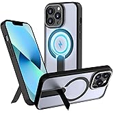 CEDO Magnetic Kickstand for iPhone 13 Pro Case [Compatible with MagSafe] [3-Way Adjustable with Metal Stand] [Military-Grade Shockproof] Slim Translucent Wireless Charging Backcover, Black