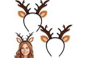 Hifot 2 Pack Reindeer Headbands for Adults Kids,Christmas Headwear Reindeer Ears Headband Christmas Head Boppers for Xmas