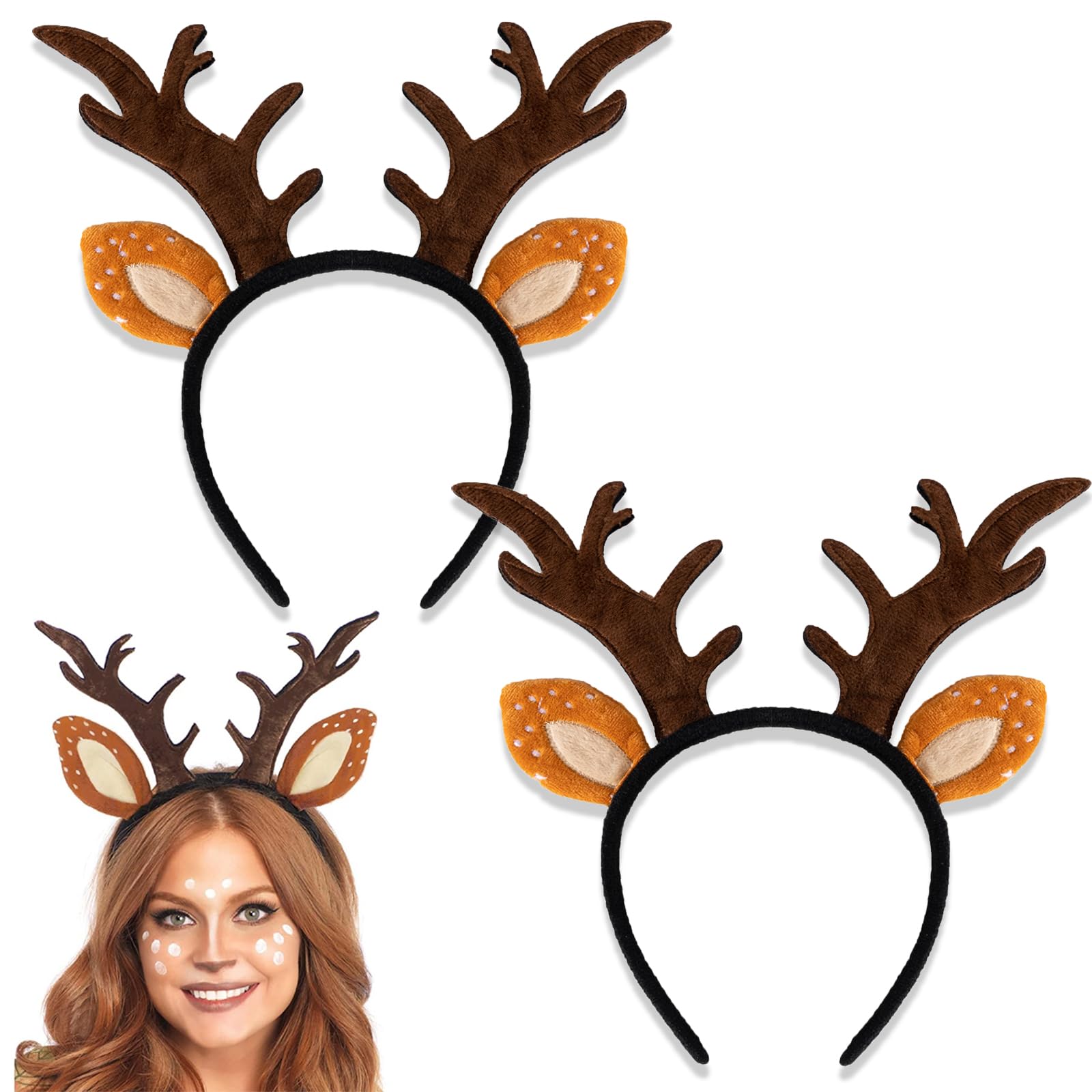 Hifot 2 Pack Reindeer Headbands for Adults Kids,Christmas Headwear Reindeer Ears Headband Christmas Head Boppers,Hair Accessories for Christmas Supplies and Holiday Parties Favors