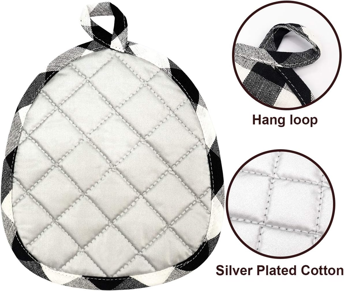 Alselo Pot Holder Set of 5 Heat Resistant Potholder, Professional Baking Food Safe Hot Pat Cotton with Silver-Plated for Kitchen Cooking Barbecue (Black/White, 5): Kitchen & Dining