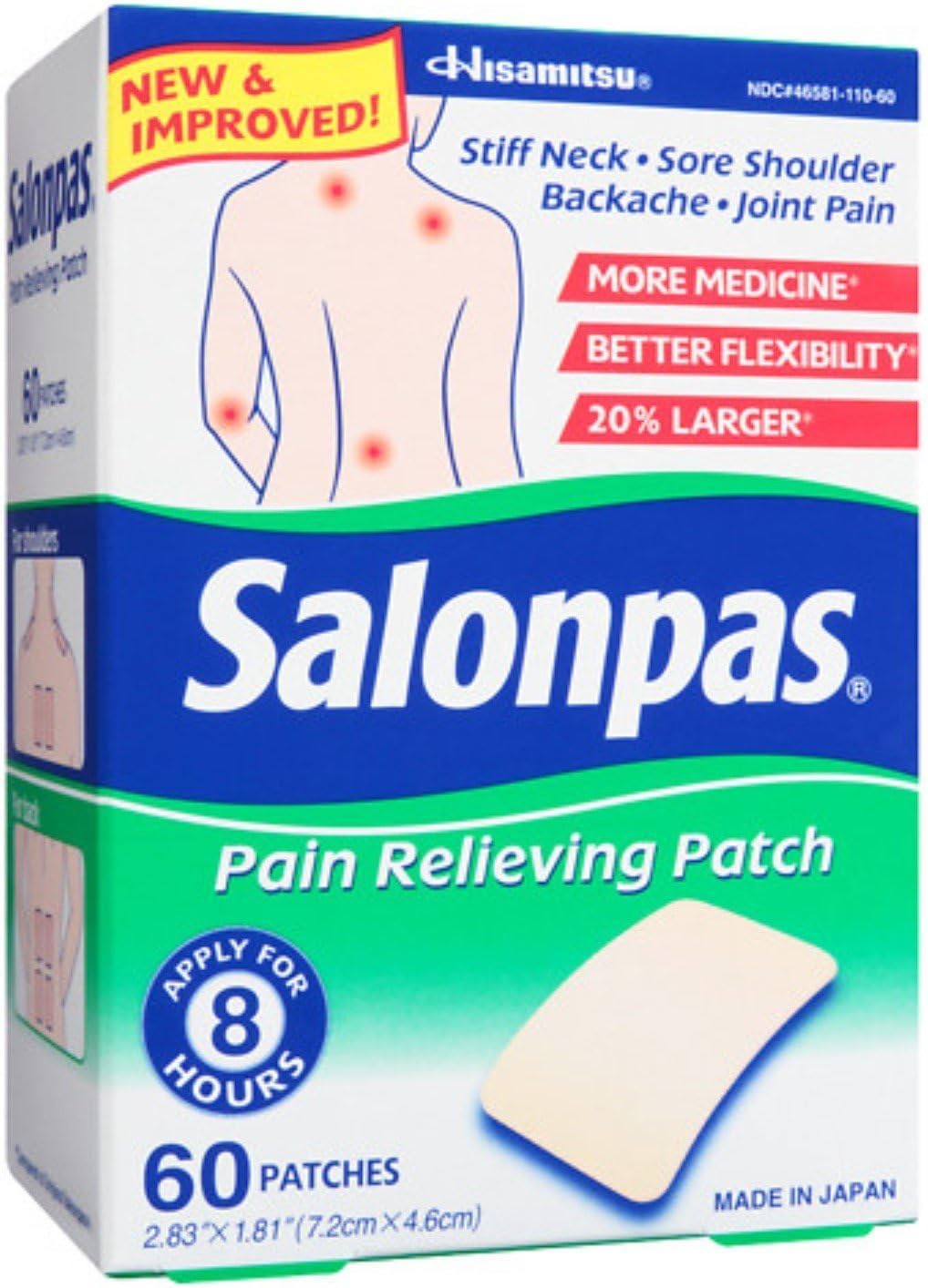 Salonpas Pain Relief Patches 60 ea (Pack of 3): Health & Personal Care