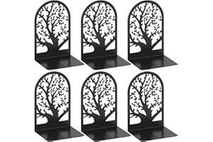VFINE Tree Style Bookends 3 Pairs, Bookends for Shelves, Tree Metal Book Ends, Book Holder for Shelves, Decorative Unique Black Book Ends to Hold Books, Book Stopper Office Supplies