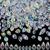 SOFPLATE 1 Box 260Pcs Teardrop Pendant Beads Top Drilled Glass Beads Clear AB Briolette Transparent Chandelier Faceted Crystal Small Spacer Loose Bead for Jewelry Making Chandelier Bracelets DIY Craft