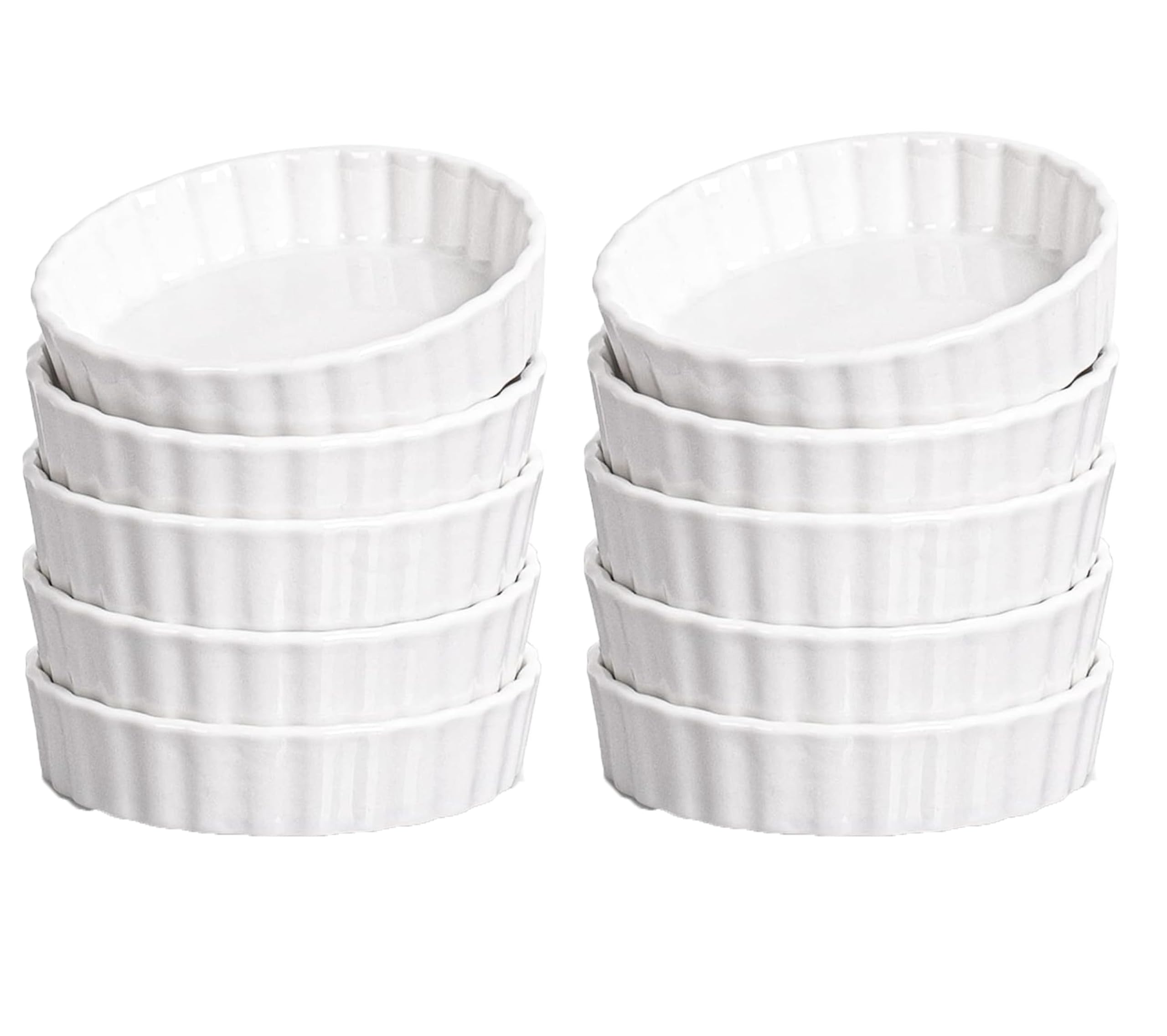 Photo 1 of 8 oz-Delling Creme Brulee Ramekins, Round Fluted Quiche Dishes Tart Pan, Oven Safe Ramekins for Baking, Souffle,Set of 10,White