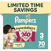 Pampers Diapers - Swaddlers 360&deg; - Size 3, 70 Count, up to 100% Leakproof Comfy Dry Fit, Designed for Easy Changes, Pull On Baby Diaper