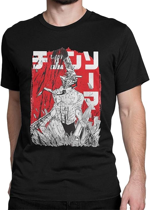 Chainsaw Man TShirts for Men Anime Vintage Cotton Tees O Neck Short