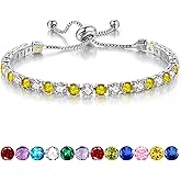 Sfoni Birthstone Bracelet for Women, Silver Sparkly Tennis Bracelet with Cubic Zirconia Adjustable Slider Bracelets Birthday Anniversary Graduation Valentine's Day Mother's Day Gifts for Her Him