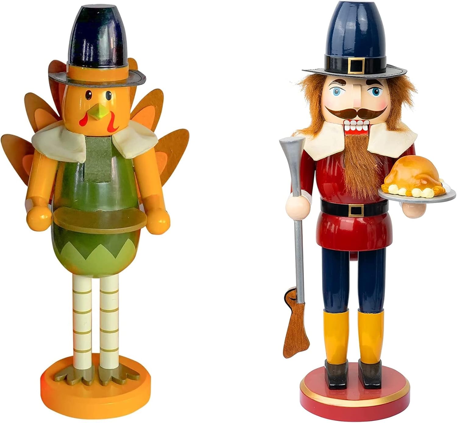 Nutcrackers - FUNPENY Thanksgiving 14 Inch Turkey Nutcracker Figures + 14 inch Wooden Soldier Nutcracker Figures Hold Turkey Collectible Ornament for Table Fireplace Fall Decor