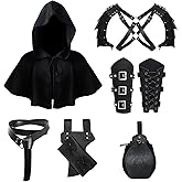 DARFULA 6 Pcs Medieval Knight Accessories Renaissance Viking Belt Pouch Arm Bracers Sword Frog Cape,Double Shoulder Armor