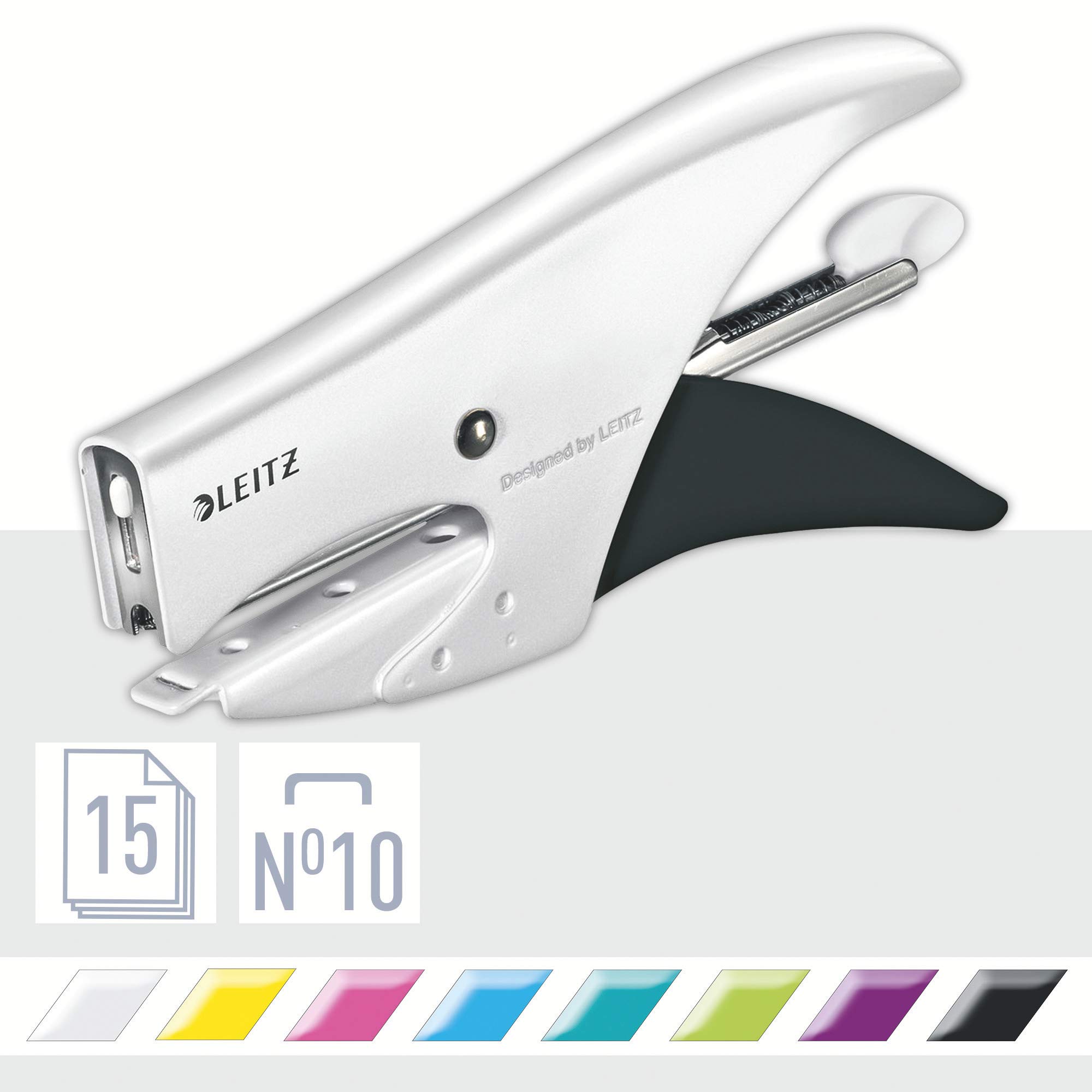 Leitz Stapling Pliers, 15 Sheet Capacity, Ergonomic Metal Body, Includes Staples, WOW Range, 55312001 - Pearl White