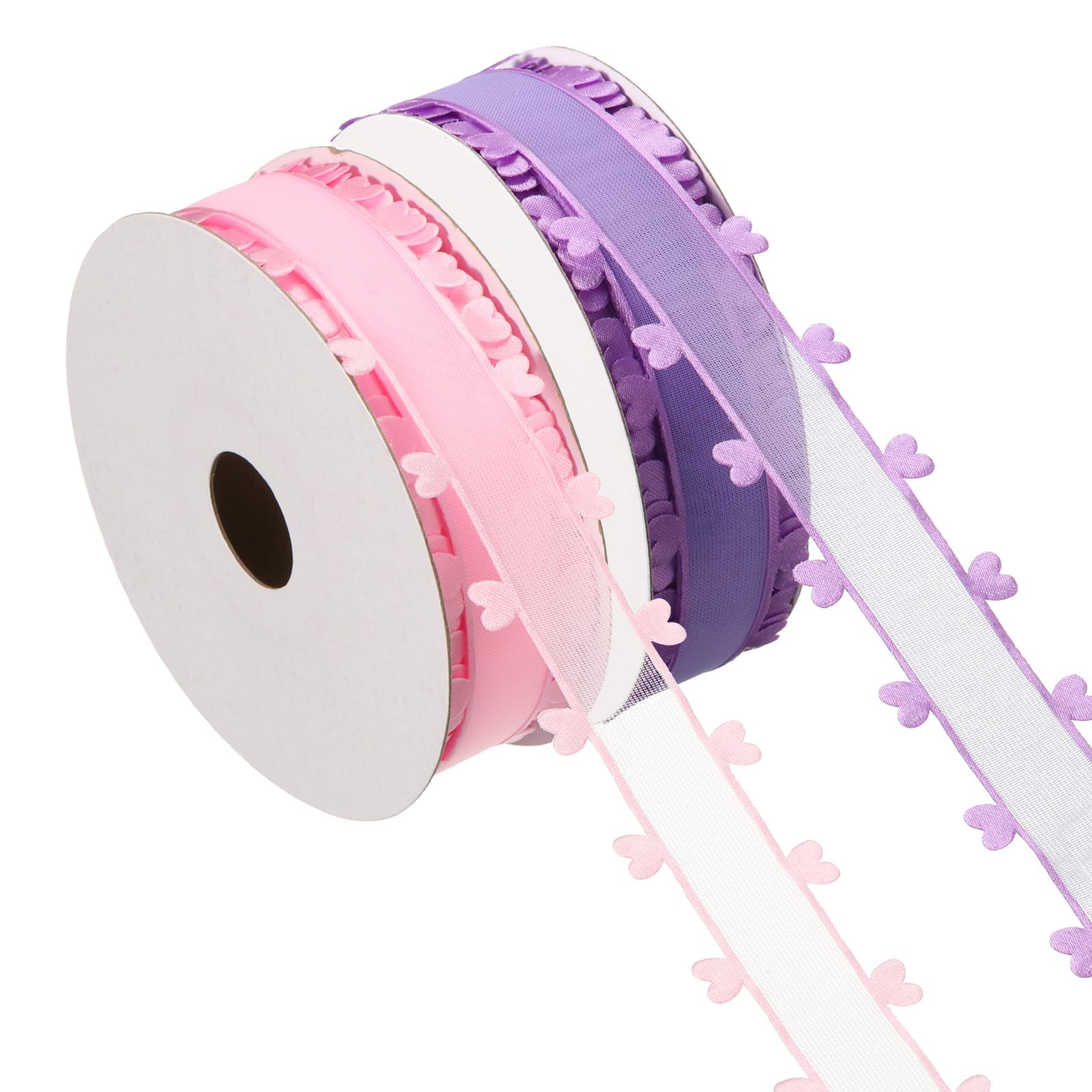 PATIKIL 1 Inch x 20 Yard Organza Chiffon Ribbon Set, Sheer Heart Decorative Ribbon for Valentine's Day Gift Wrapping Wreath Bow Craft DIY Decoration, Pink,Purple