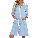 Ekouaer Women Zipper Robe Lightweight House Coat Zipper Front Short Bathrobes Soft Nightgown with Pockets S-3XL