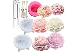 Nimozekd Different Sizes of Peony Flower Silicone Soap Molds 3PCS Peony Silicone Candle Mold with Large-Eye Wicking Needle,Candlewick for DIY Handmade Creative Flower Aromatherapy Plaster Resin Soap