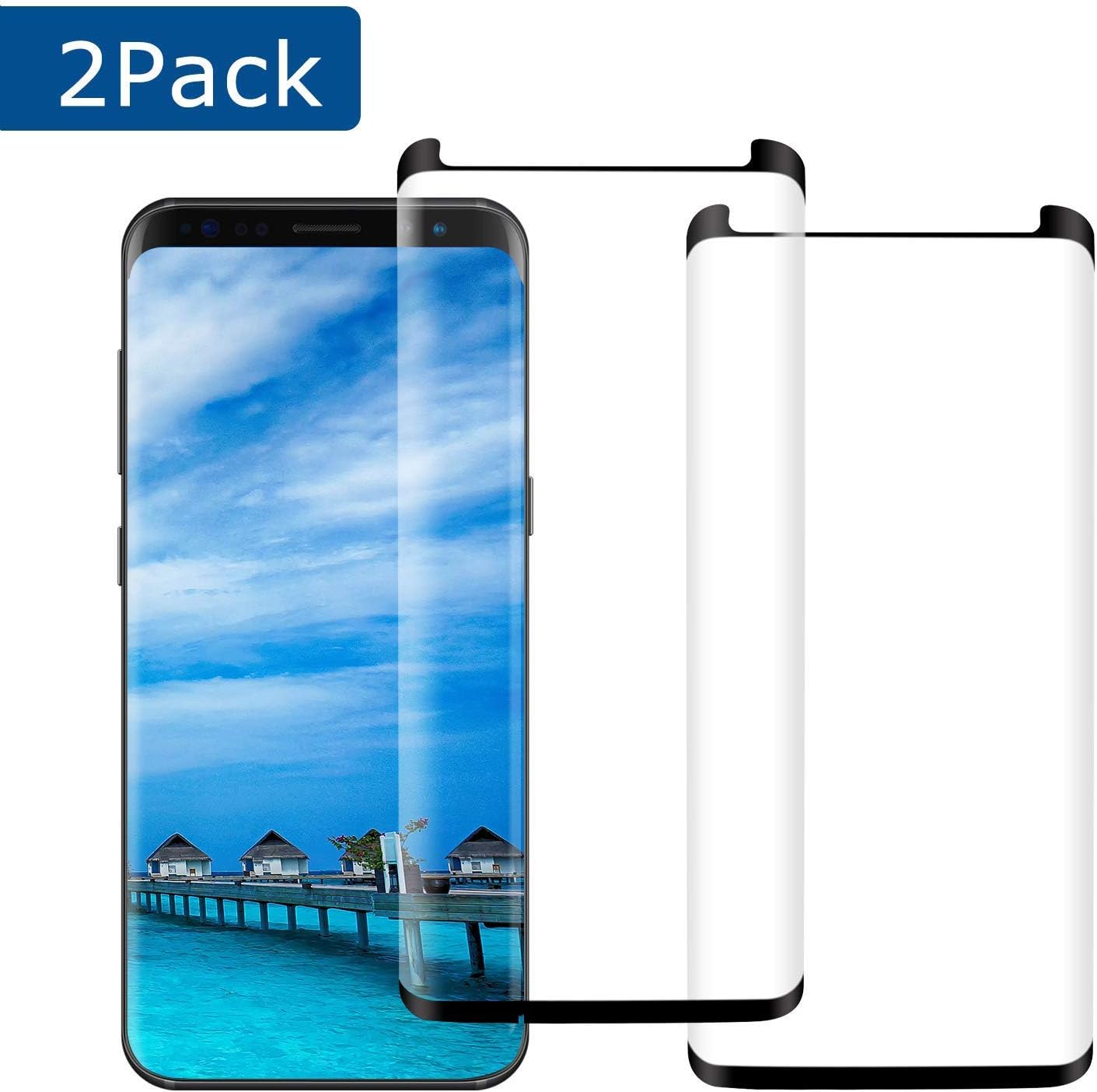 [2 Pack] KZLVN Galaxy S8 Screen Protector [High Definition] Tempered Glass [Case Friendly] [Bubble Free] Anti-Scratch 3D Curved Screen Protector Compatible Samsung S8