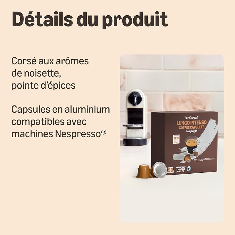 Café en Plastique Lungo Intenso Compatible Nespresso, en Capsules, Torréfaction Moyenne, 100 Unités (2 Paquets de 50) – Certifié Rainforest Alliance
