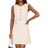 MEROKEETY Women's Formal Work Mini Dress Casual Summer Sleeveless Elegant Button Bussiness Office Outfits