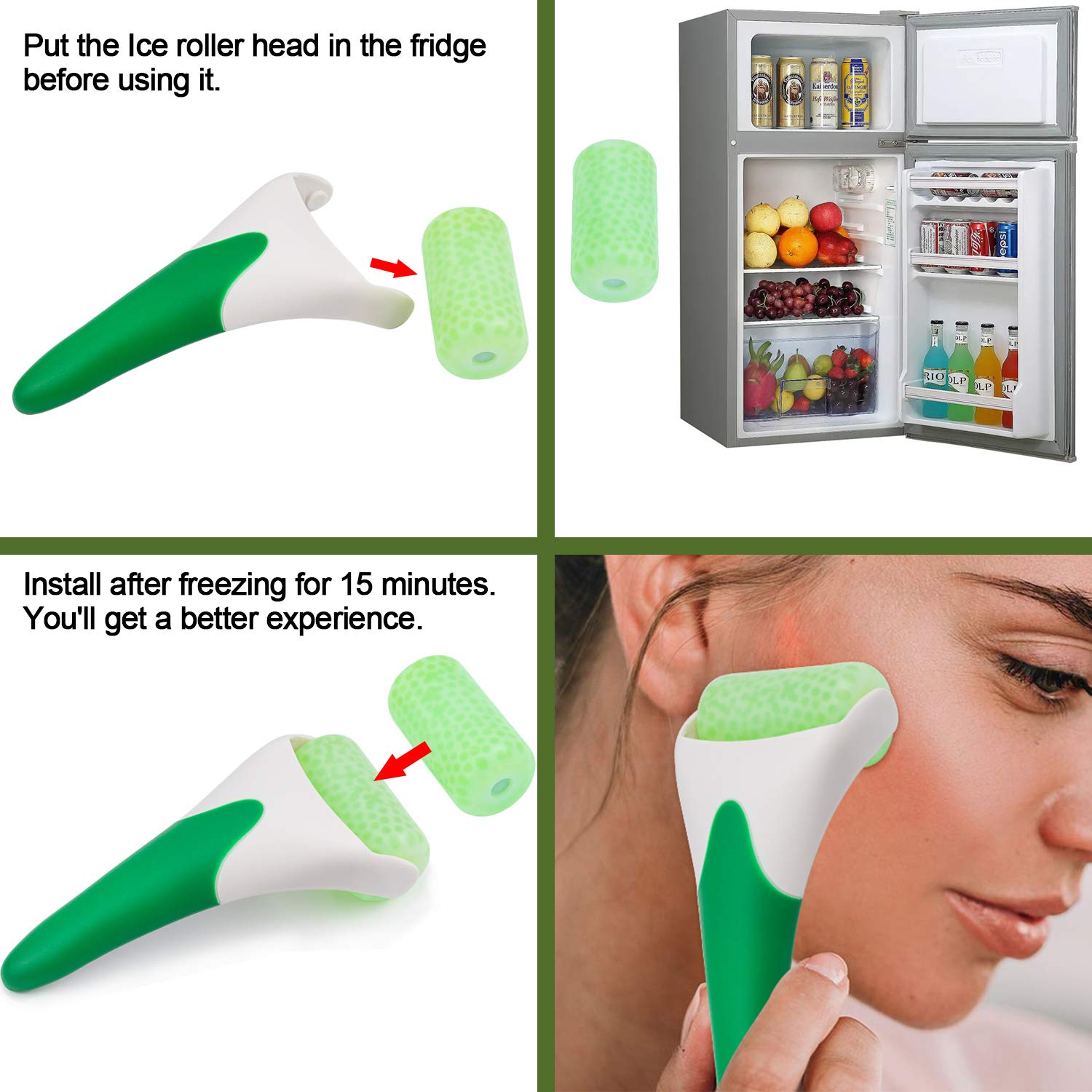 EAONE 4 in 1 Ice Roller Jade Roller Eyes Facial Massage Kits Skin Roller for Face Eyeball Neck Massage (1 Pc Cooling Roller, 1Pc Double Head Jade Roller, 1Pc Single Head Jade Roller, 1Pc Gua Sha Tool): Beauty