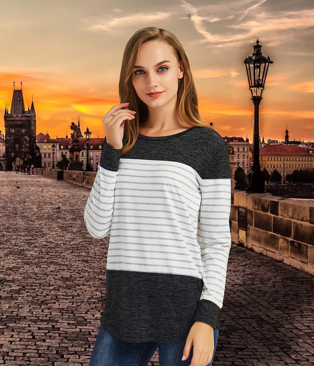 Gititlys Women T Shirts Blouse Long Sleeve Round Neck Shirt Women\'s Clothing M