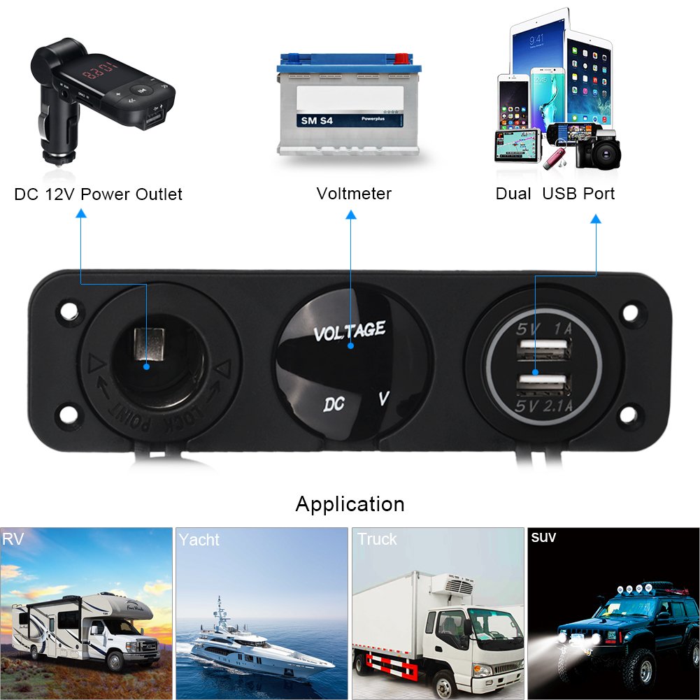 WATERWICH 2 3 4 Hole Marine Illuminated Toggle Rocker Switch Panel Waterproof Ignition Rocker Switch 12V-24V Volt Meter for RV Car Boat Trailer Vehicles Truck Yacht SUV (Two Hole Green)