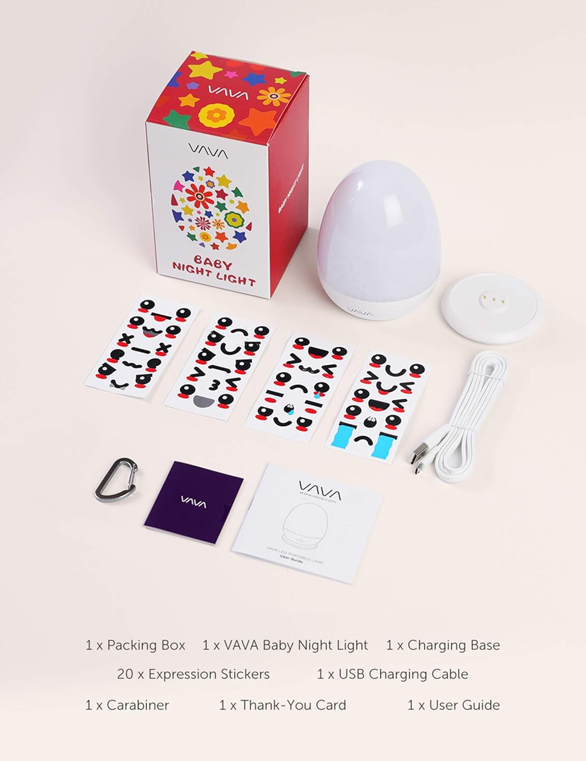 VAVA Home VA-CL006 Night Lights for Kids with Stable Charging Pad, ABS+PC Bedside Lamp for Breastfeeding, Touch Control&Timer Setting, White - - 