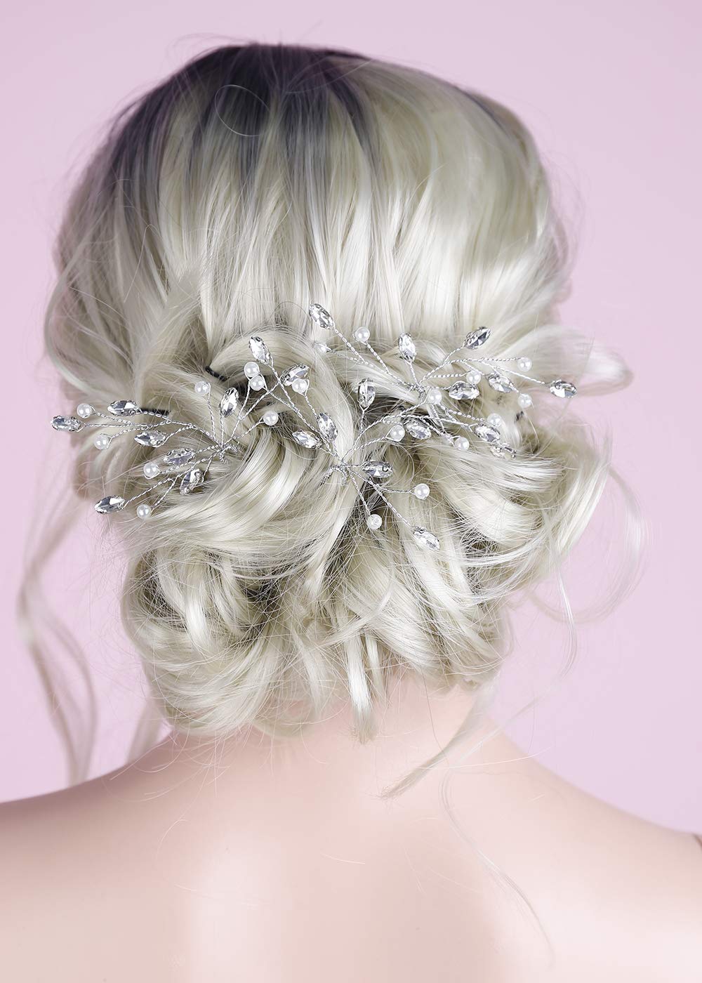 Anglacesmade Bridal Wedding Hair Pins Silver Crystal Hair Piece Pearl Bobby Pins Rhinestone Bridesmaids Hair Pin Wedding Hair Pins Hair Accessories for Women and Bride(Silver)