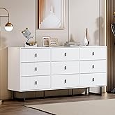 Chrangmay Modern Chest of Drawers with 9 Drawers,Deep Drawers,Clothes Organizer,Large Storage Cabinet for Living Room, Bedroom,Hallway,with Anti-Tipping Device, White