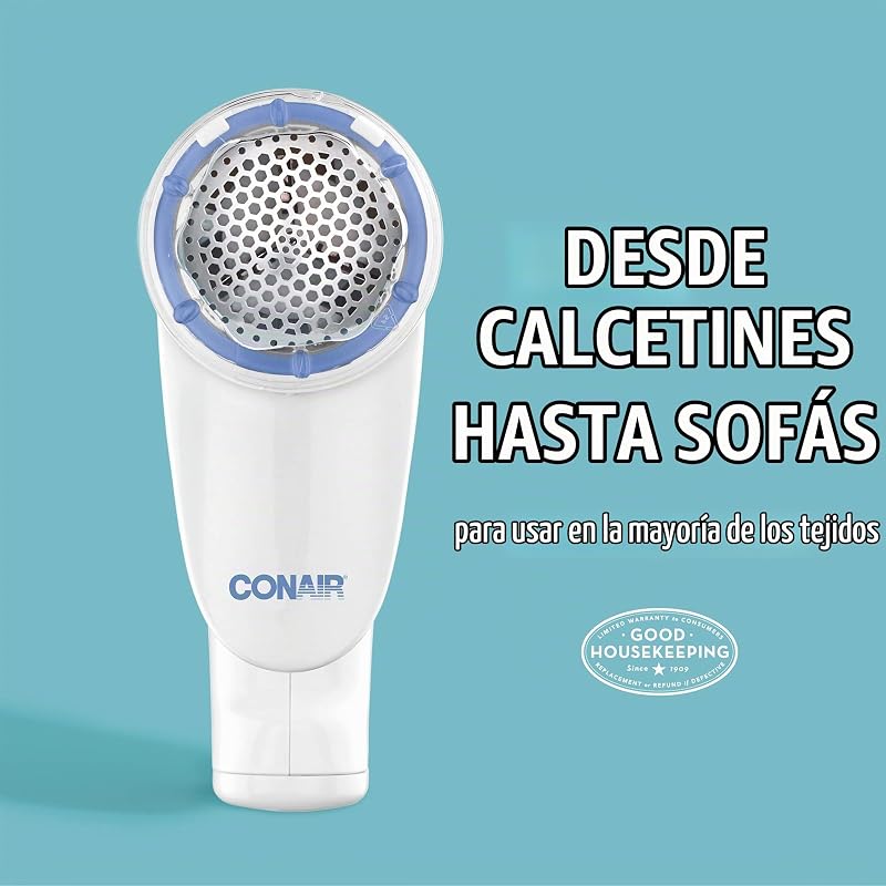 Removedor de fiapos, barbear de tecido a pilha para vestuário e tecidos, pega ergonómica, cabeça grande, branco/azul, CLS1XE
