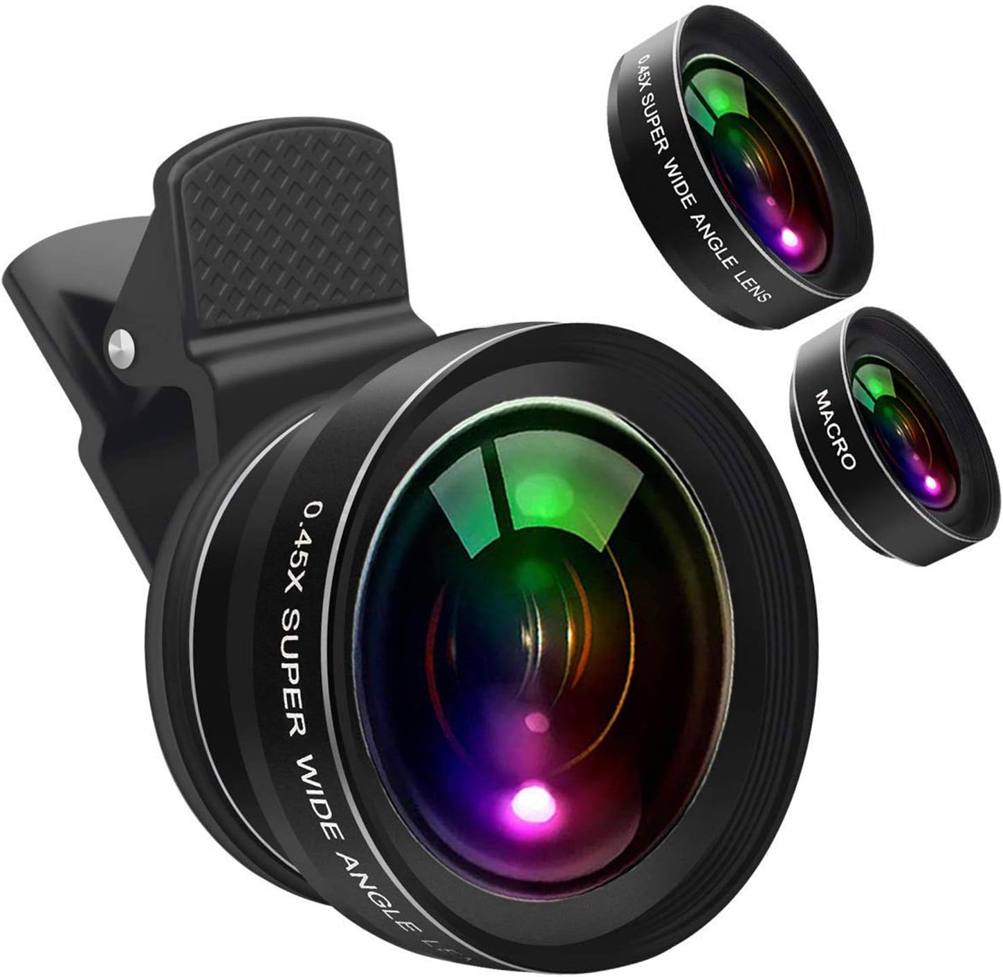 Kapa Phone Camera Lens Kit, 0.45X Wide Angle Lens,15X Marco Lens, Portable Leather Bag for iPhone, Samsung, Xiaomi, Oneplus etc