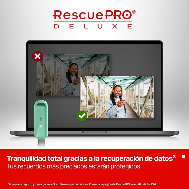 Phone Drive con USB Type-C 256 GB (para teléfonos Inteligentes, tabletas y Ordenadores, velocidades de 150 MB/s, Haz copias automáticas, recuperación de Datos) - Verde Espuma de mar — foto 7 de 8