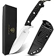 AUBEY Fixed Blade Camping Knife, 10.6" D2 Steel Blade Full Tang Hunting Knife with Kydex Sheath, Sharp Outdoor Survival Knife with Ergonomic Black G10 Handle (Silver)
