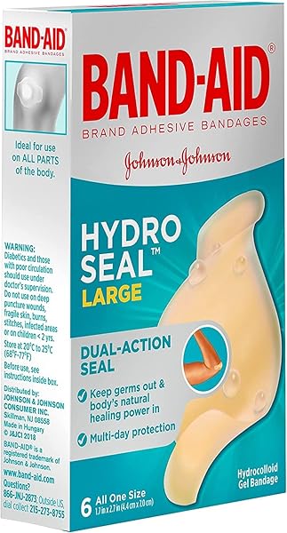 BAND-AID BRAND HYDRO SEAL ADHESIVE WATERPROOF BANDAGES, LARGE HYDROCOLLOID GEL PATCH FOR FIRST AID SUPPORT BETTER HEALING FOR MINOR BLISTERS, CUTS & SCRAPES, 6 COUNT