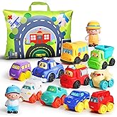 ALASOU 12 PCS Soft Rubber Car Toys for 1 Year Old Boy with Playmat/Storage Bag|1 Year Old Boy Gifts|1st Birthday Gifts for To