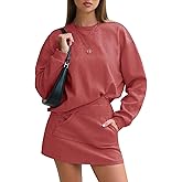 EXLURA Women 2 Piece Skirt Set Airport Outfits 2026 Cotton Travel Sweat Suit Casual Lounge Crewneck Sweatshirt Skort Sets