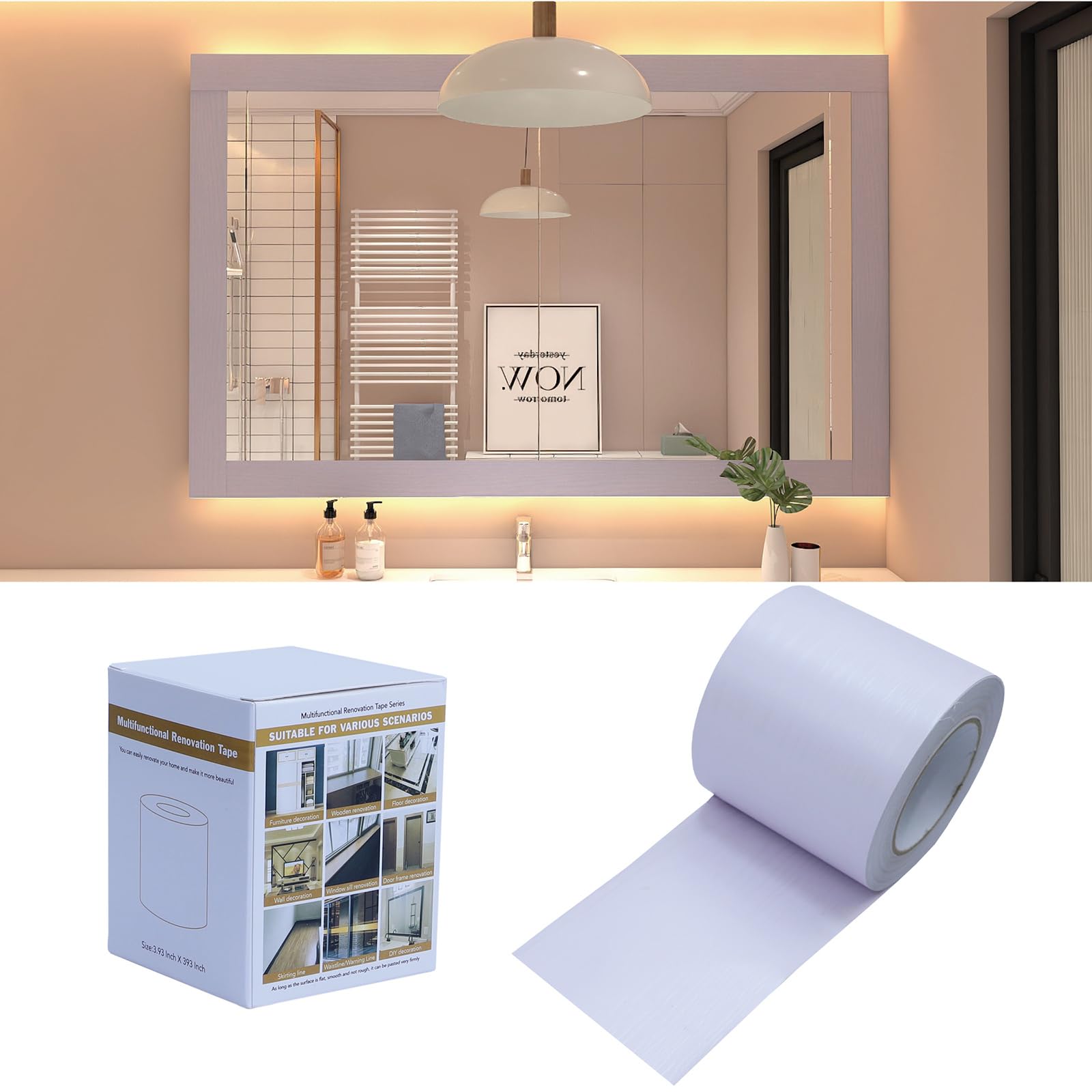 FEILAYS Wood Grain Stickers, Repair Holes in the Floor, Repair Wooden Doors with Decorative Strips, Waterproof Window Sills, Door Frame, Furniture, Wardrobe Renovation, 10 cm x 10 m, White