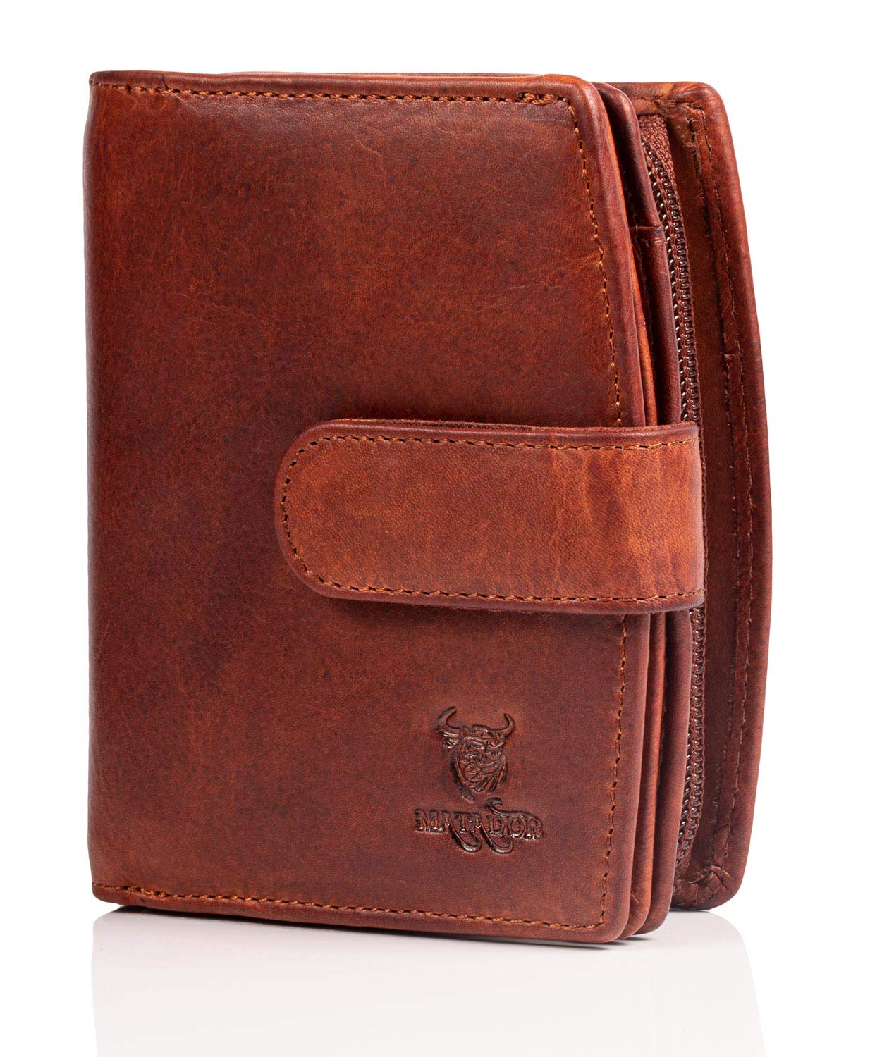 Matador Brown Ladies' / Mens' Real Leather Wallet Soft Calf's Leather Zip RFID Protected