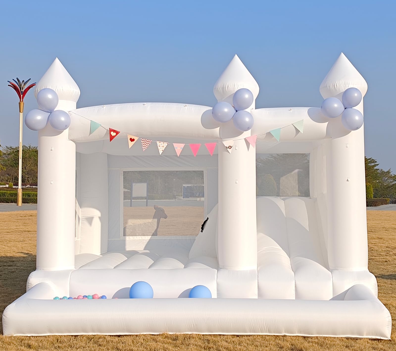 Photo 1 of 13FT White Bounce House Castle with Ball Pits and Slides Bounce House for Big Kids Thickening Oxford Inflatable Bounce House Inflatable Party Supplies/Holiday Decorations?Including Blower?