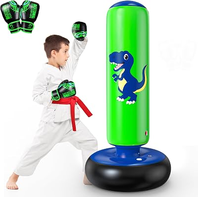 QPAU 48 Inch Inflatable Punching Bag Dinosaur Kids Boxing Set