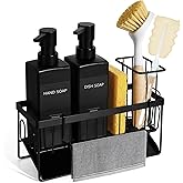 GMISUN Dish Soap Dispenser, 12 fl oz / 350 ml Dual Kitchen Soap Dispensers with Sponge Holder, Customized Matte Black Kitchen Soap Dispenser Set, Modern Hand and Dish Soap Bottle Set Removable