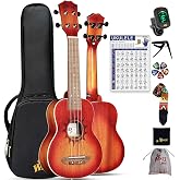 Winzz Soprano Ukulele for Kids and Adults Beginner, 21 Inch Mahogany Ukelele Starter Kit with Chord Chart and Capo, Unique Design Gifts