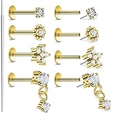 Lsnevsie 14K Gold Filled 20G 18G 16G Threadless Flat Back Earrings Studs Surgical Stainless Steel Push In Nose Rings Studs Tragus Forward Helix Conch Cartilage Earrings Piercing Jewelry For Women Men