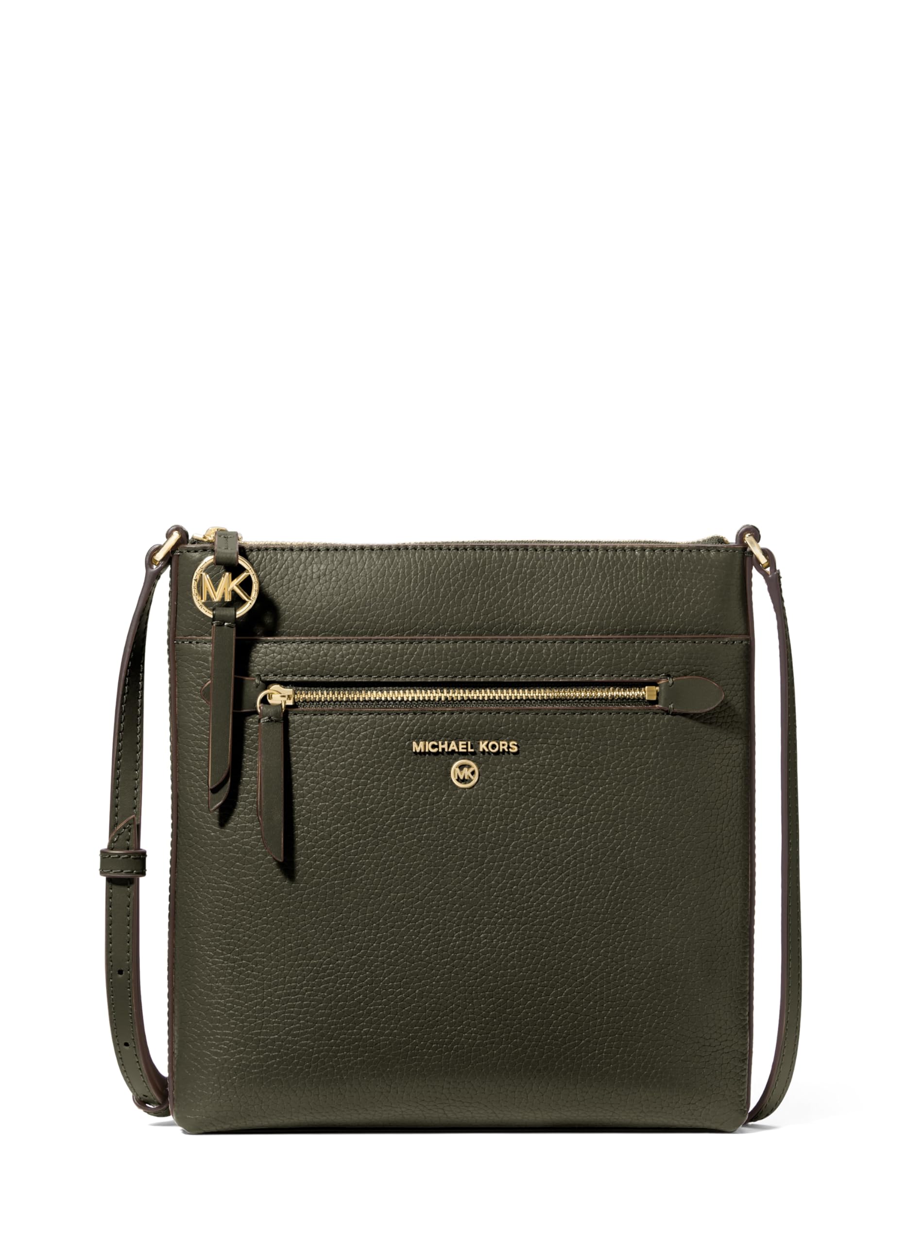 Michael Kors Jet Set Charm Small Flat Crossbody Bag, Gold-Tone Hardware/Pebble Leather/Ivy