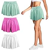 CACASO 3 PCS Flowy Running Shorts,Butterfly Shorts with Spandex Liner,Flowy Athletic Short with Pocket for Girl